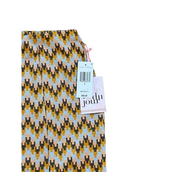 Belle Du Jour Knit Mini Skirt Womens Size Large Geometric Chocolate Yellow Gray - Picture 2 of 5